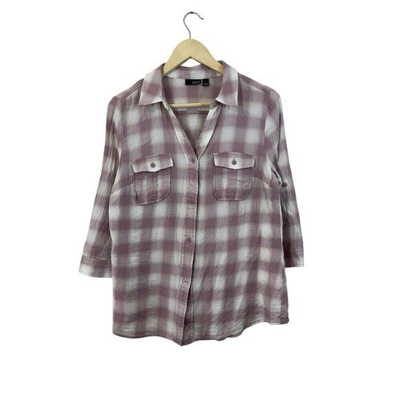 ANA A New Approach Large Button Front Shirt Plaid 3/4 Sleeve Roll Tabs Womens - Picture 1 of 11
